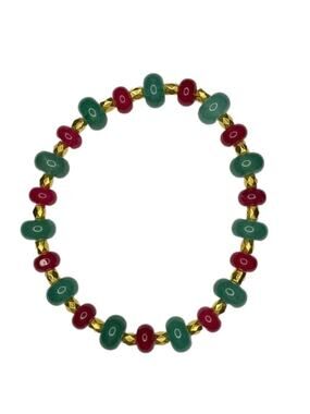 Quartz and Onyx bracelet handmade stretchy red and green 7 inch